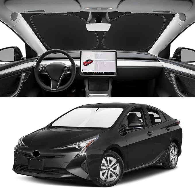 Custom Fit Windshield Sun Shade for Toyota Prius 2010-2022 (Not for Prius C/V), Blocks UV & Heat, Front Window Sunshade Accessories, Easy Fold & Store Keep Your Car Cooler