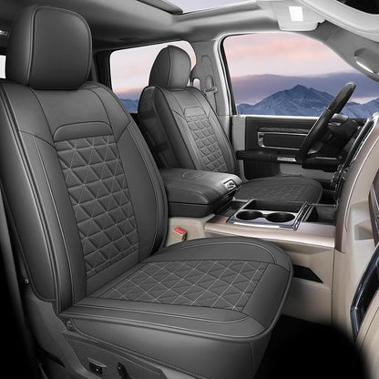 Coverado Ram Seat Cover, Waterproof Dooge Ram 1500 Seat Cover Compatible with 2002-2026 RAM 1500 2500 3500 with Curved Bench, Ram 1500 Accessories (Front, Dark Gray)