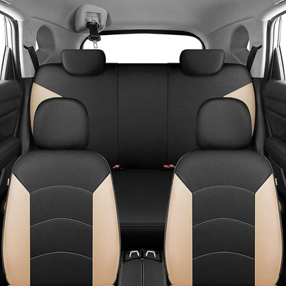 HChengkikz Car Seat Covers Full Set, Waterproof Neoprene Car Seat Covers, Airbag Compatible, Universal Automotive Seat Covers for Most Sedans, SUVs, Trucks (Black + Beige)