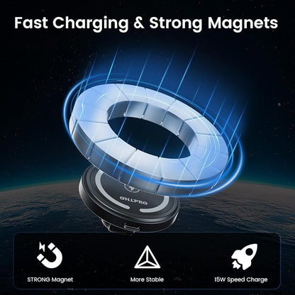 OHLPRO 15W Magsafe Car Mount Charger for iPhone 17, Fast Wireless Charging Magnetic CD Slot Holder with 3M Adhesive Base for Dashboard, Aluminum Shell, Compatible with iPhone 16 15 14 Series, Jetblack