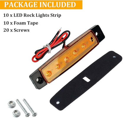 PSEQT 10 Pcs LED Rock Strip Lights Car Underglow Wheel Fender Well Lighting Kits Waterproof for Golf Cart Wrangler Offroad Truck RV UTV ATV Snowmobile (Amber Yellow)