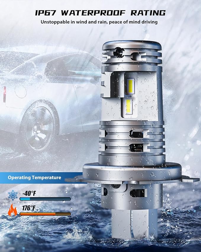 FRANXI H4/9003/HB2 Bulbs, 600% Super Bright 16000LM, 6000K Cool White, IP67 Waterproof, H4 9003 Fog Lights Accessory Light Kits., Plug and Play, Pack of 2