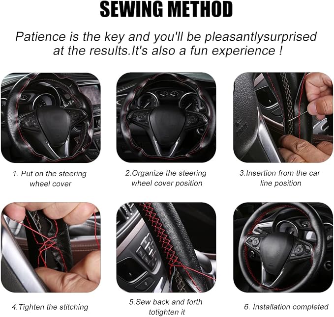 Wevdn Genuine Leather Steering Wheel Cover, Stitch on Wrap, DIY Sewing Steering Wheel Protector, 15 Inch Breathable Non-Slip Steering Wheel Protector, Car Accessories (Brown, Middle Hole)