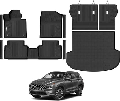 Floor Mats for 2021 2022 2023 Hyundai Santa Fe Gas, Trunk Mat and Backrest Mats & Door Sill Guard All Weather TPE Protector for Hyundai Santa Fe Accessories