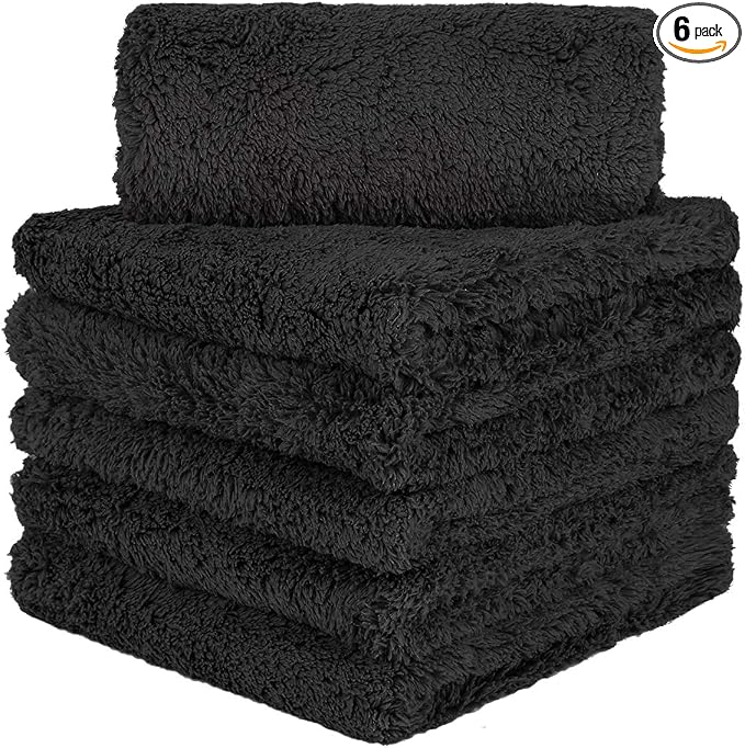 CARCAREZ Premium Microfiber Towels, Car Drying Wash Detailing Buffing Waxing Polishing Towel with Plush Edgeless Microfiber Cloth (Black)