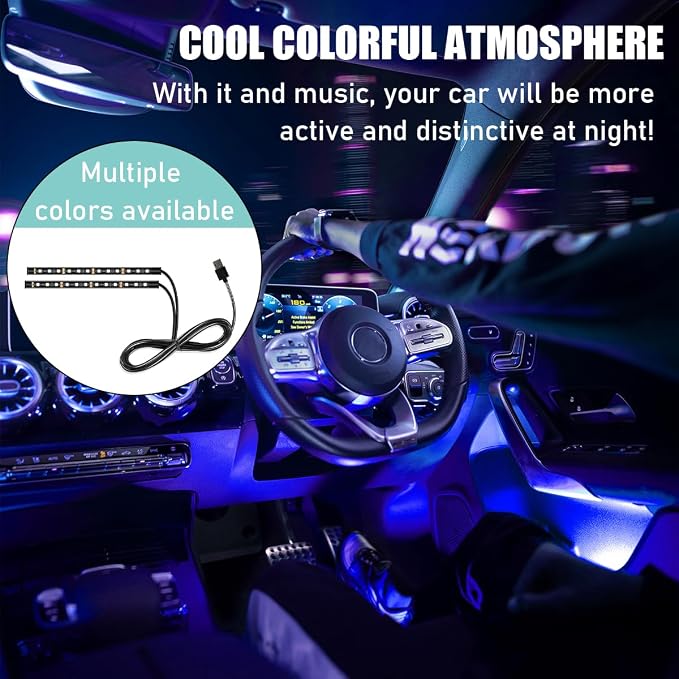 Yourkar Car LED Strip Light, 24 LED Auto Interior Under Dash Atmosphere Lights with USB Port, Vehicle Decor Lamp Ambient Night Light Strip Lighting Kit, Universal Car Accessories (Blue)