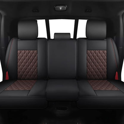 JOJOBAY Car Seat Covers for Dodge Ram,Fit 2009-2025 1500/2500/3500 HD Pick-up Truck,Crew,Regular,Quad,Mega Cab,Waterproof Synthetic Leather Seat Covers(5PCS-Full Set,Black-Brown)
