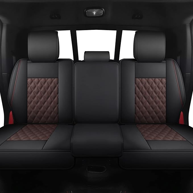 JOJOBAY Car Seat Covers for Dodge Ram,Fit 2009-2025 1500/2500/3500 HD Pick-up Truck,Crew,Regular,Quad,Mega Cab,Waterproof Synthetic Leather Seat Covers(Rear Seat Cover,Black-Brown)