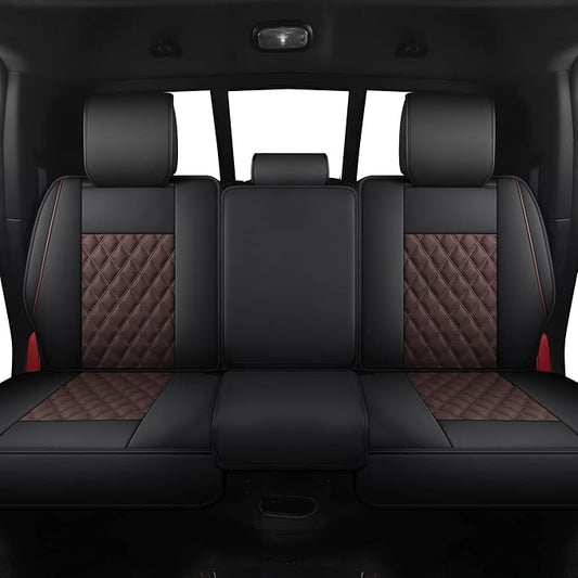 JOJOBAY Car Seat Covers for Dodge Ram,Fit 2009-2025 1500/2500/3500 HD Pick-up Truck,Crew,Regular,Quad,Mega Cab,Waterproof Synthetic Leather Seat Covers(Rear Seat Cover,Black-Brown)