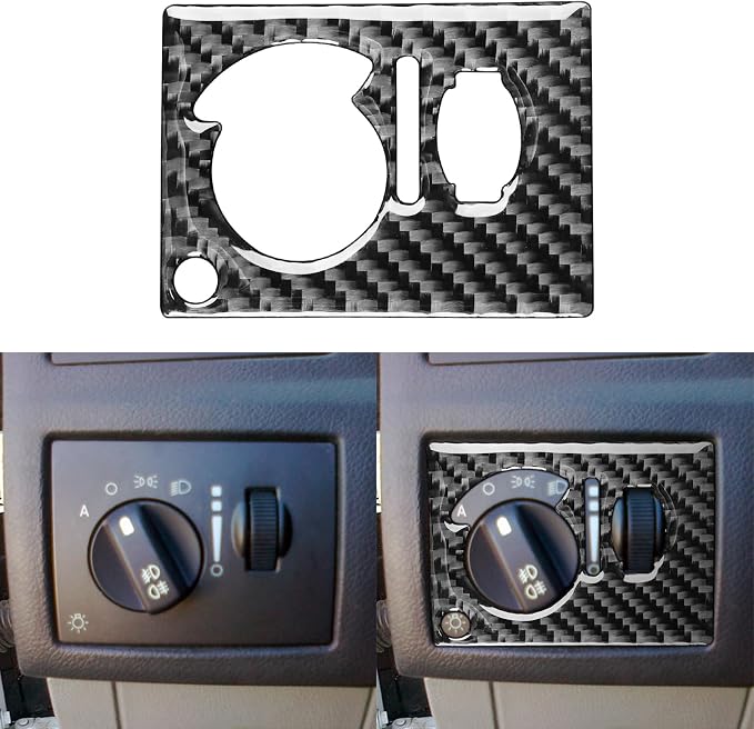 Car Headlight Switch Decal Driver Side Dash Sticker Real Carbon Fiber Trim Compatible with Dodge Charger 2008 2009 2010 Interior Accessories Decor Style B Black