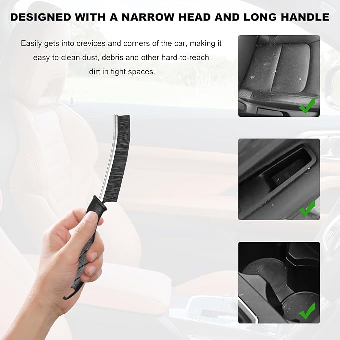3 PCS Crevice Cleaning Brush, Hard Bristle Car Seat Gap Brushes for Deep Cleaning, Multifunctional Scrub Brush Essential Supplies for Vehicle Window Kitchen Bathroom