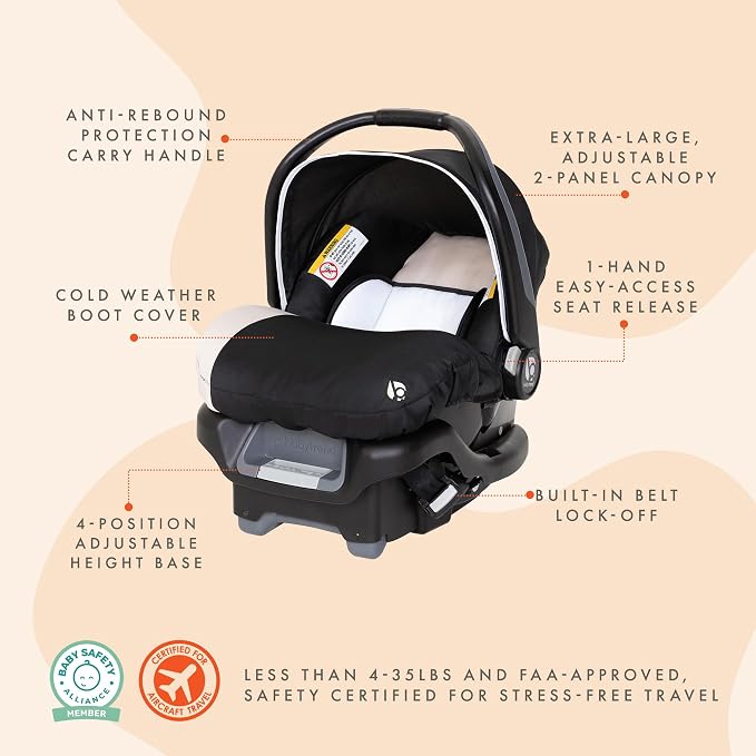 Baby Trend Ally Newborn Baby Infant Car Seat Carrier Travel System with Harness and Extra Cozy Cover for Babies up to 35 Pounds, 2 Pack, Khaki