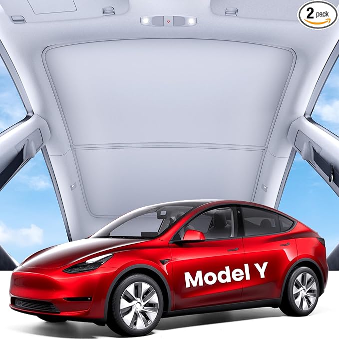 REEVAA 2026 Upgraded Tesla Model Y Sunshade Roof [No Gaps, No Sagging] Model Y Accessories Heat Insulation Foldable Glass Sunroof Cover for Model Y 2020-2025 (Not Fit New Y Juniper), 2PCS, Gray