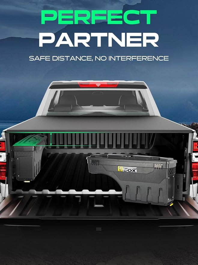 YHTAUTO Truck Bed Storage Tool Box Lockable Compatible with 2019-2025 Ram 1500, Driver Side, Not Fit Classic Model, Will Not Work with RamBox, Swing Waterproof Wheel Well Toolbox