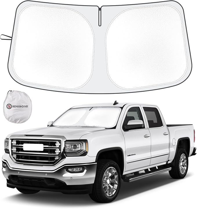 Windshield Sun Shade Compatible with 2019-2025 2026 Chevy Silverado GMC Sierra 1500 2500 3500 Accessories Sun Visor for Front Window Sun Shade Cover Foldable Blocks UV Rays Keep Car Cooler