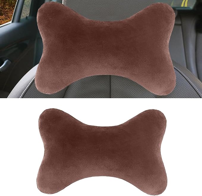 Car Headrest Pillow, Soft & Comfortable Memory Foam Car Neck Pillow for Driving Fatigue Relieve, Universal Cars Head Rest Pillows with Adjustable Strap, Car Interlor Accessorles (Brown)