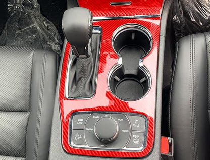 YOCTM for 2016-2021 Jeep Grand Cherokee Shift Panel Cover, Soft Carbon Fiber Shift Knob Decoration Trim Red Gear Selector Trim Shifter Console Cover Interior Accessories (Red 2016-2021)
