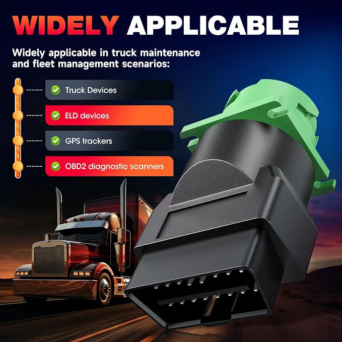 Autel Original OBD2 Male to Green J1939 Type 2 Female Adapter, 16pin OBDII to 9pin for Truck Freightliner Code Reader, ELD Tracker, Diagnostic Scanner Device, Plug and Play with High Speed