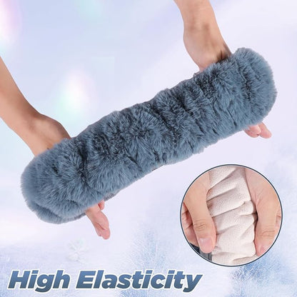 SEG Direct Furry Car Steering Wheel Cover with Fluffy Gear Shift Cover Soft Warm Non-Slip Car Decoration for Men Women Girls 2 PCS Set, Blue Gray