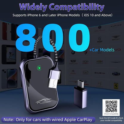 Wireless Carplay Adapter, 2025 Upgrade Converts Wired to Wireless Adapter for iPhone, Auto Connect Dongle for Apple Car Play, Bluetooth No Delay Control for Cars from 2016 and iOS 10+, Black