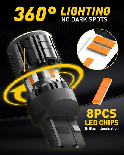 AUXITO CANBUS 7440 LED Bulbs Amber Yellow for Turn Signal Lights with Built-in Resistor Anti Hyper Flash 7440NA T20 7441 W21W WY21W Exterior Light Blinker Bulb Replacement, Pack of 2