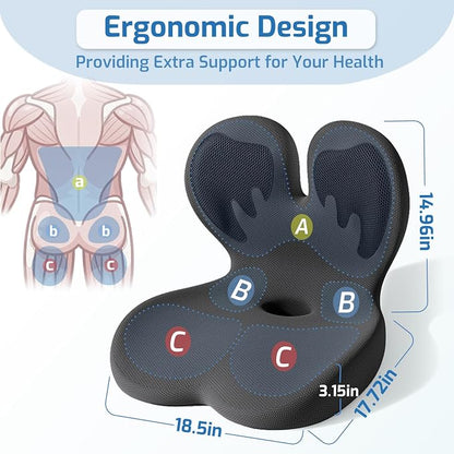 Seat Cushion,Office Chair Cushion with Lumbar Support,Memory Foam Car Orthopedic Cushion,Ergonomic Designed for Long Sitting,Tailbone & Back Pain Relief,Sciatica Pillow for Office,Car,Home Chair