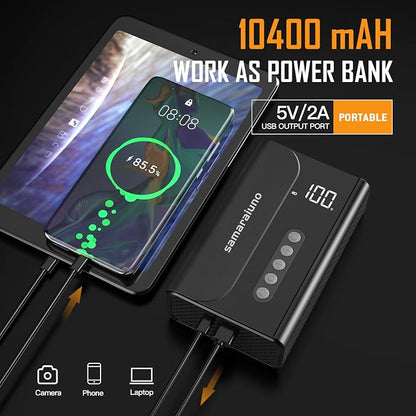 Car Jump Starter with Air Compressor, 1000A 10400mAh Lithium Portable Battery Booster Pack with 150PSI Tire Inflator, Jumper Cables for Up to 12V 6.0L Gas or 3.0L Diesel Engine with USB Quick Charge