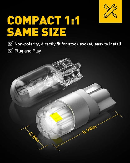 AUXITO 194 LED Bulbs White, Super Bright 1:1 Size, License Plate Light 168 2825 W5W T10 Error Free Car Bulbs for Dome Map Door Courtesy Side Marker Cornering Trunk Light (Pack of 2)
