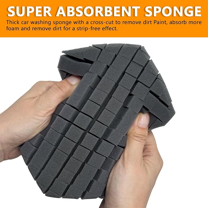 2Pack Grid Car Wash Sponge, Saiqiang Car Detailing Sponges Durable Foams Rinseless Washing Cross-Cut Scratch-Free for Cleaning Accessories Gray