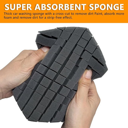 2Pack Grid Car Wash Sponge, Saiqiang Car Detailing Sponges Durable Foams Rinseless Washing Cross-Cut Scratch-Free for Cleaning Accessories Gray