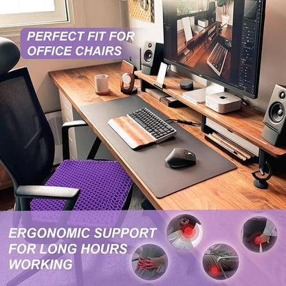 Purple Gel Seat Cushion for Long Sitting, 20" Extra Large Double Thick Cooling Chair Cushions for Office Chair, Wheelchair, Car Seat, Stadium Seat Cushion, Game Chair Pads for Tailbone Pain Relief