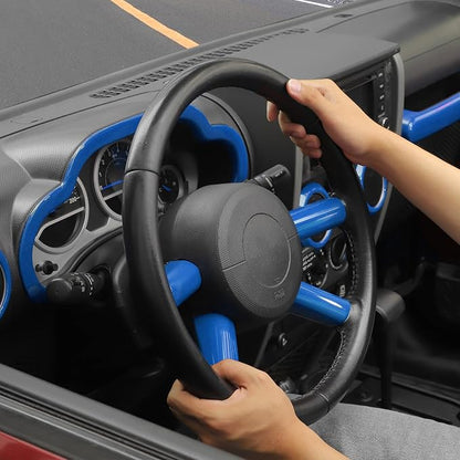 Jimen Compatible with Jeep Wrangler JK & Unlimited 2007-2010, 10PCS Center Console Dashboard Panel Trim & Air Conditioning Vent & Co-Pilot Handle Bar Overlays (Blue)