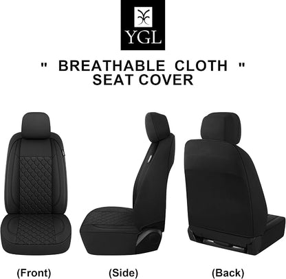 YGL Breathble Car Seat Covers Front Set,Washable Seat Covers for Cars,Premium Cloth Car Seat Protectors,Interior Covers for Cars,Sedan Van Truck SUV(Black)
