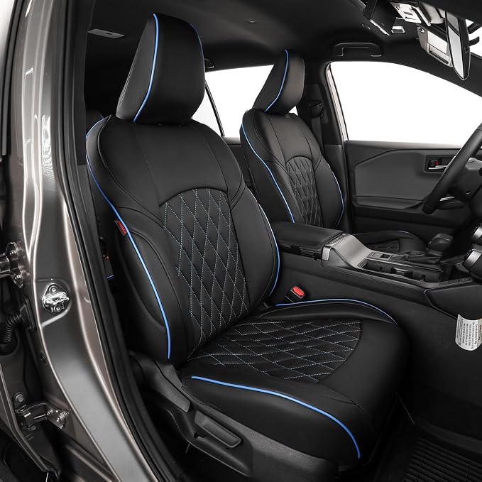 EKR Rav4 Seat Covers Custom Fit for Toyota Rav4 (Hybrid) LE/XLE Premium 2026, Leather Car Seat Cover Full Set for SUV,Faux Leather(Black with Blue Piping)
