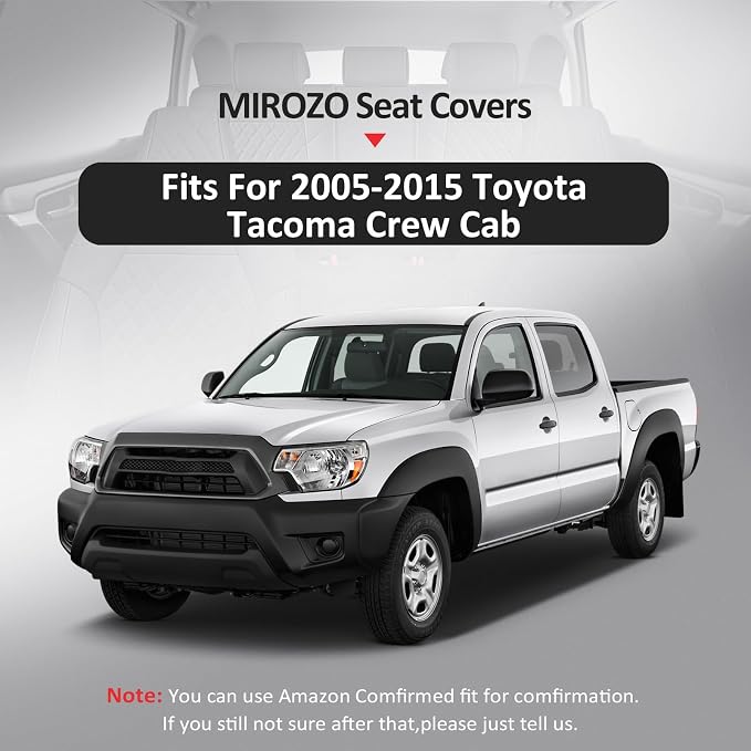 MIROZO Tacoma Seat Covers Full Set,Leather Truck Seat Covers Breathable Car Seat Covers Fits for 2005-2015 Toyota Tacoma Crew Cab,Black and Red
