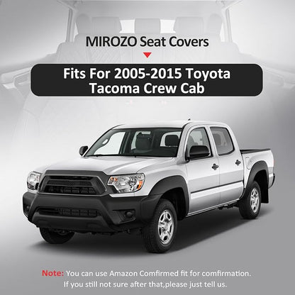 MIROZO Tacoma Seat Covers Full Set,Leather Truck Seat Covers Breathable Car Seat Protector Fits for 2005-2015 Toyota Tacoma Crew Cab,Black