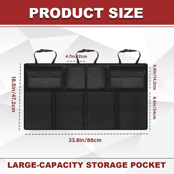 Trunk Organizer with 8 Storage Pockets, Large Capacity Car Storage Bag, Automotive Interior Cargo Organization Storage Bag Accessories, Universal for SUV, Truck, Van