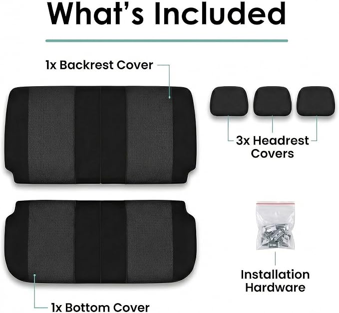 FH Group Universal Car Seat Covers Rear Set for SUV Truck Sedan Vans | 3D Textured Breathable Fabric Seat Cover Set with Airbag Compatible Split Bench Protector Interior Upgrade - Black