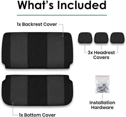 FH Group Universal Car Seat Covers Rear Set for SUV Truck Sedan Vans | 3D Textured Breathable Fabric Seat Cover Set with Airbag Compatible Split Bench Protector Interior Upgrade - Black