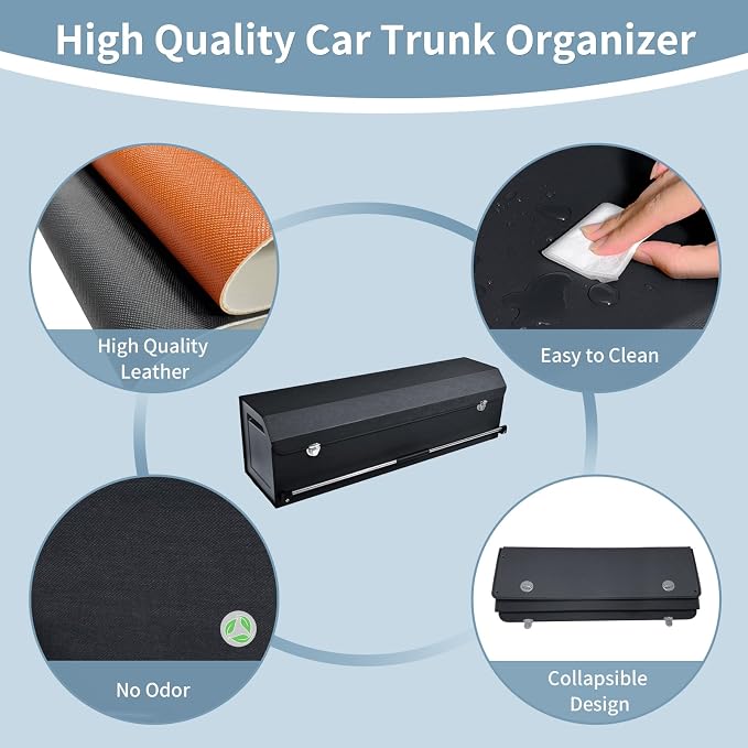 Car Trunk Organizer for Honda CR-V 2017-2022, Collapsible Sturdy Trunk Storage Container with Lid and Handle Large Leather Car Trunk Storage (Black, 39.7 x 11.4 x 12.2in)