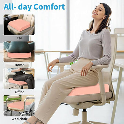 TranquilRelax 2XL Seat Cushion, Memory Foam Cushion for Long Sitting Hours on Office Chair, Car Seat, Non-Slip Chair Pad for Sciatica, Coccyx, Tailbone Pain Relief & Post-Surgery Recovery (Pink)
