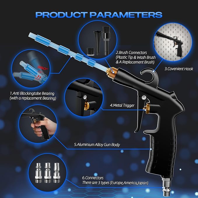Car Cleaning Gun Detailing Interior Dryer Air Blow Gun, High Pressure Blower Gun, Car Detailing Kit Interior Cleaner, Car Detailing Tools for Car Quickly Blasts Dirt and Dust Works with Air