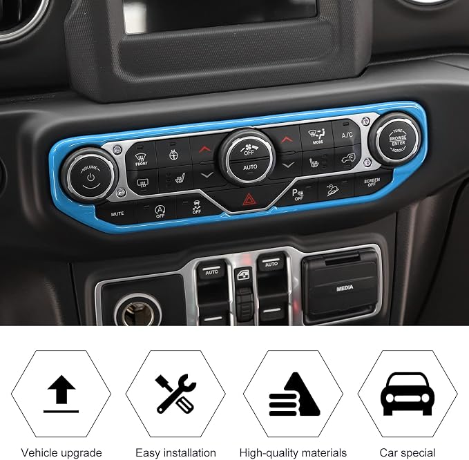 RT-TCZ Air Conditioning Dashboard Center Console Control Trim Panel Cover Interior Accessories Decoration Trim Kit for Jeep Wrangler JL JLU & Gladiator JT 2018-2022,Light Blue