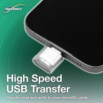 BoxWave Adapter Compatible with IIWEY Wireless Car Play & Android Auto Touch Screen (10 in) - Micro SD Card miniReader, USB Type-C OTG Reader USB3.0 Adapter Keychain - Metallic Silver