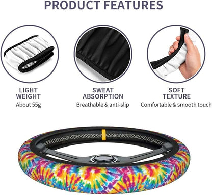 Tie Dye Steering Wheel Covers Non Slip Neoprene Universal 15 Inch Steering Wheel Protector Car Cover for Men Women