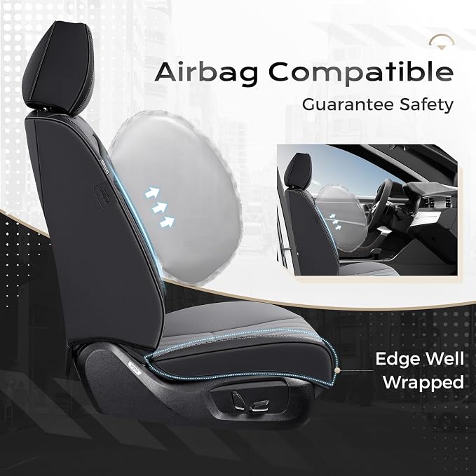 Coverado Car Seat Covers Front Seats, Seat Covers for Cars, Car Seat Protector, 2-Pack Car Seat Cushion Nappa Leather, Waterproof Seat Covers Carseat Cover Universal Fit for Most Cars(Black&Gray)
