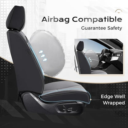 Coverado Car Seat Covers Front Seats, Seat Covers for Cars, Car Seat Protector, 2-Pack Car Seat Cushion Nappa Leather, Waterproof Seat Covers Carseat Cover Universal Fit for Most Cars(Black&Gray)