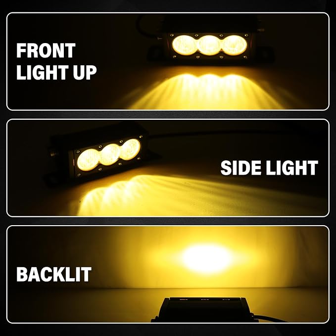 AUXTINGS 2 Pieces 6 inch Single Row Amber LED Light Bar 30W Off Road Light Bar Flood Beam LED Work Light Truck UTV 4x4 Cars SUVs ATVs Boats Fog Driving Light with Wiring Harness kit