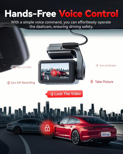 REDTIGER F4 Pro 4K Mini Dash Cam Front and Rear, STARVIS 2 Night Vision, 128GB Card Included, 5.8GHz WiFi 6 Instant Export, 2.2" Touch Screen Dash Camera for Cars, Voice Control, 24H Parking Mode