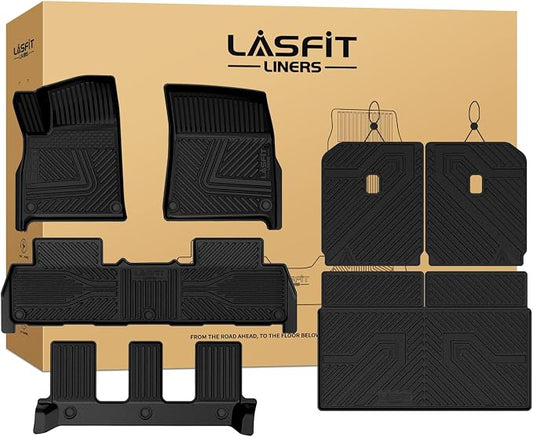 LASFIT Floor Mats&Trunk Mat&Backrest Mat for Rivian R1S 2024 2023 2022, TPE All Weather Floor Mats Custom Fit Floor Liner&Cargo Mat for R1S 2022-2024 Full Set Car Mats and Cargo Liner